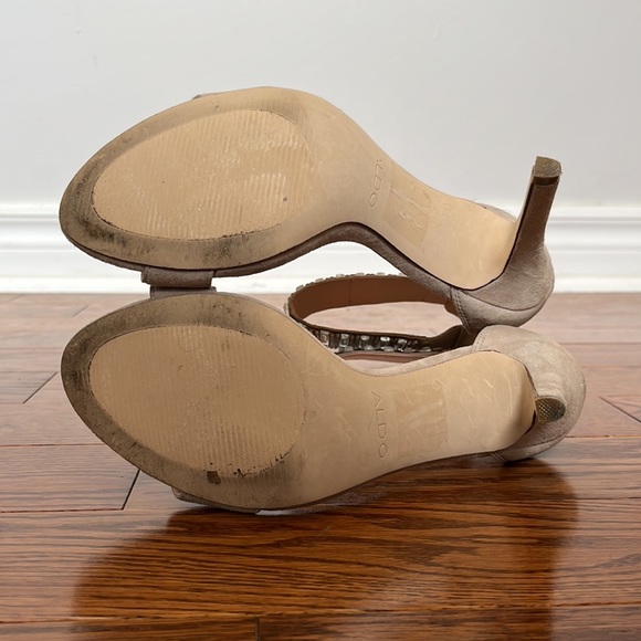 ALDO Gem-Embellished Stiletto Heeled Suede Sandal (in Bone - Size 6) - Picture 9 of 9